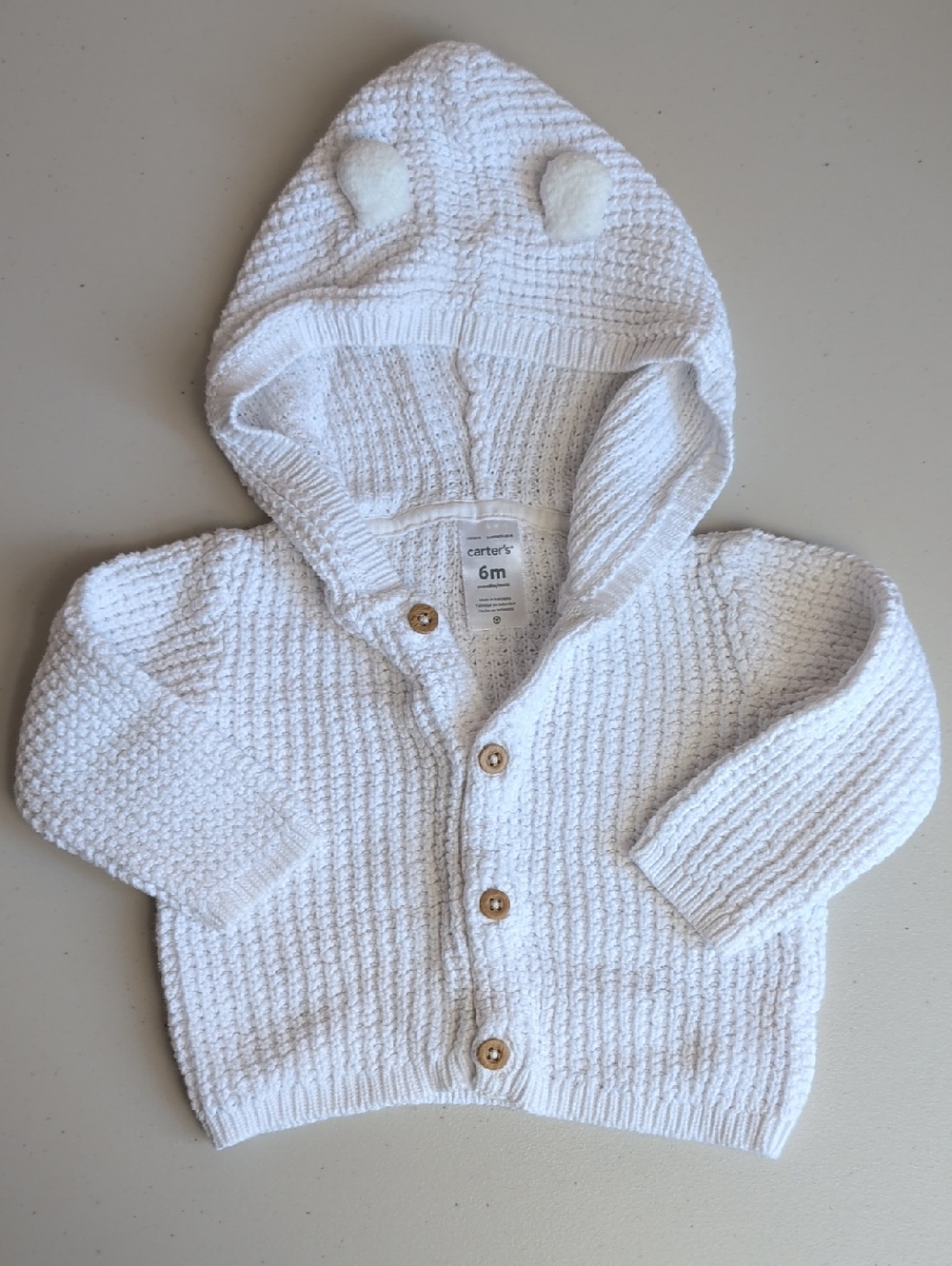 Carter's White Knit Baby Hoodie Cardigan with Ear Details